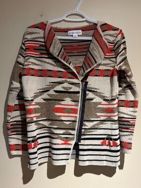 Cotton Country Asymmetrical Zip Sweater  Size Small Geometric Southwestern